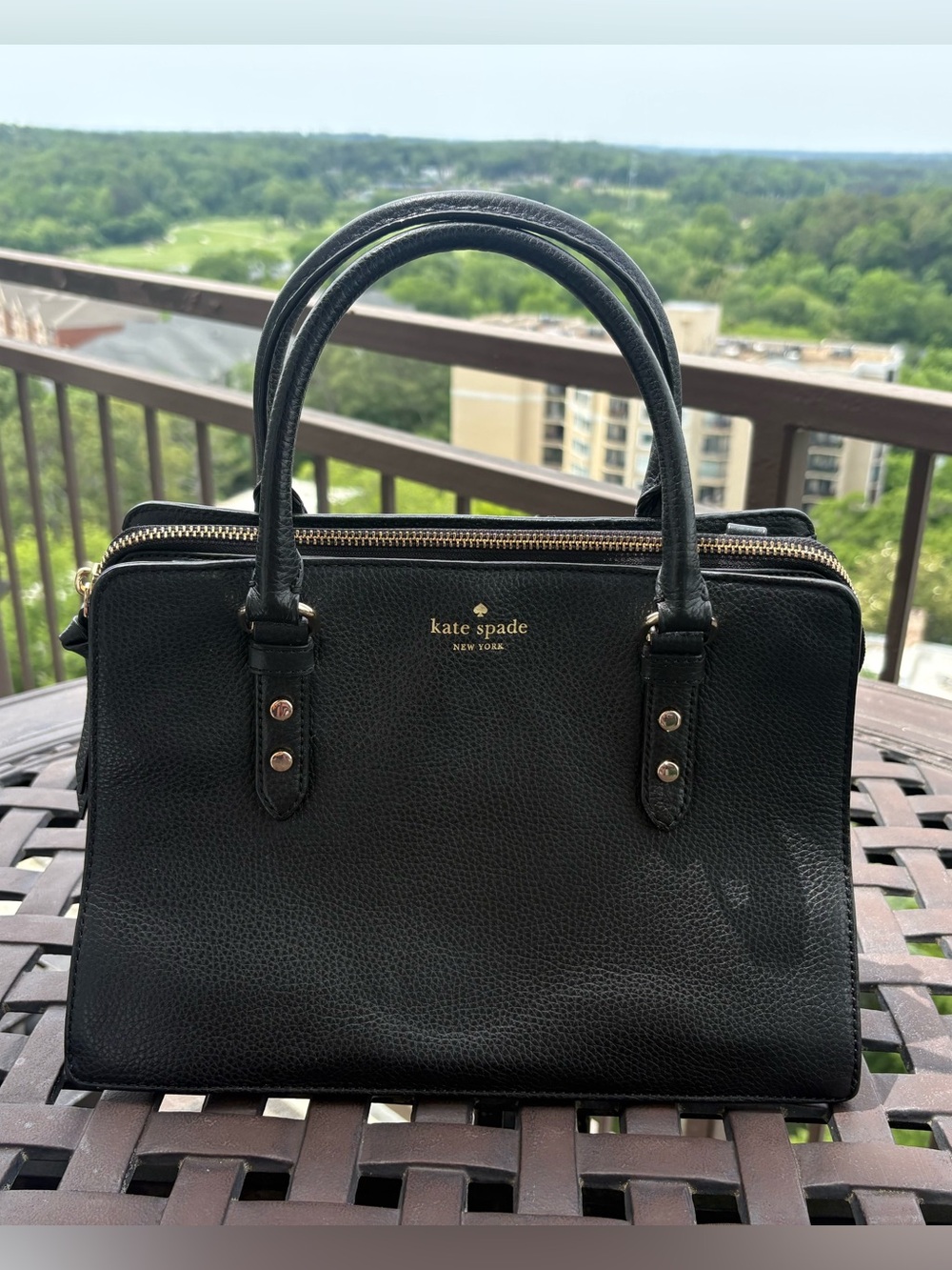 kate spade Black Pebbled Leather Double-Zip Satchel